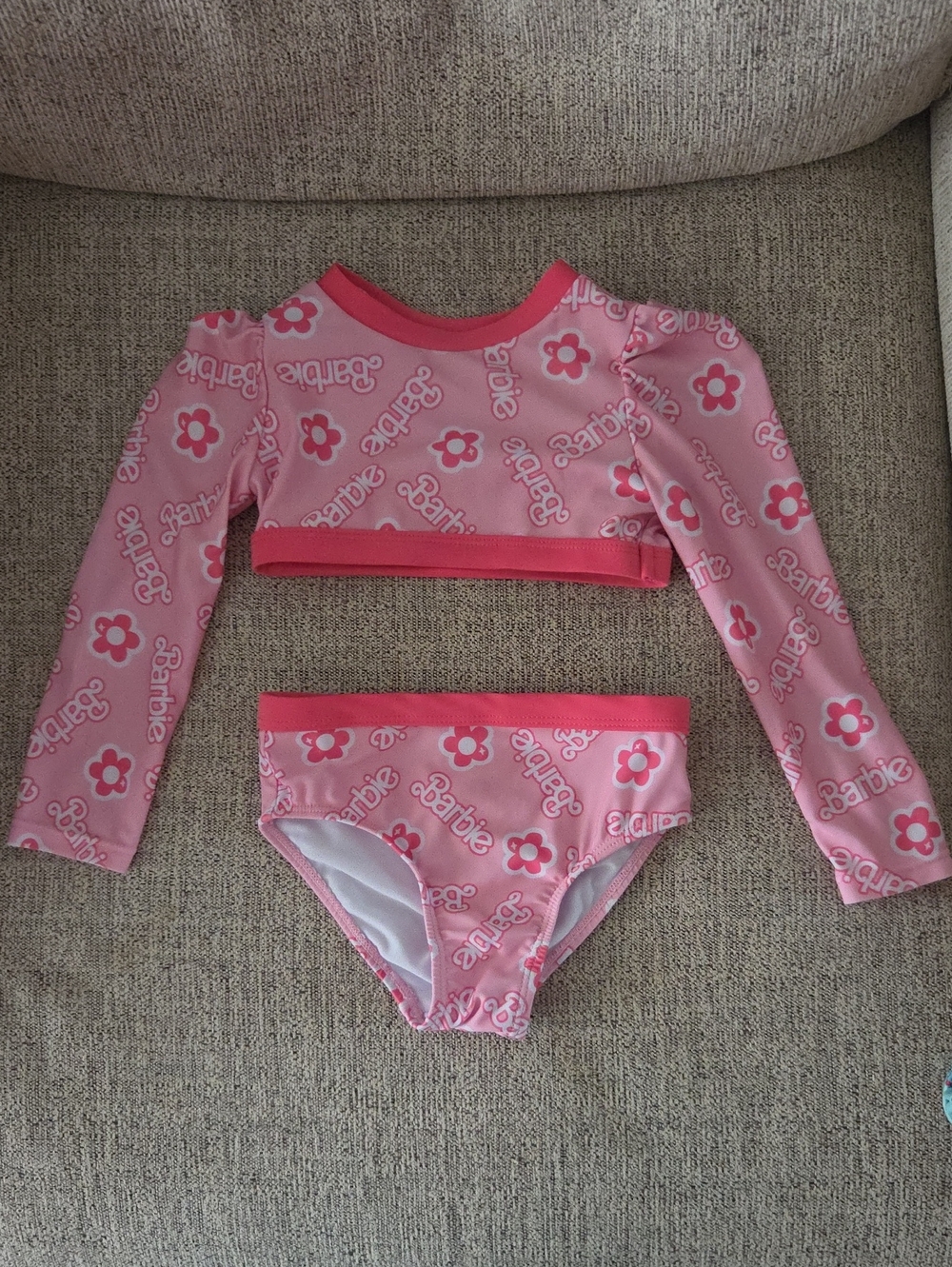 Mattel Barbie Pink Floral Long-Sleeve Rashguard Set with Hot Pink Trim
